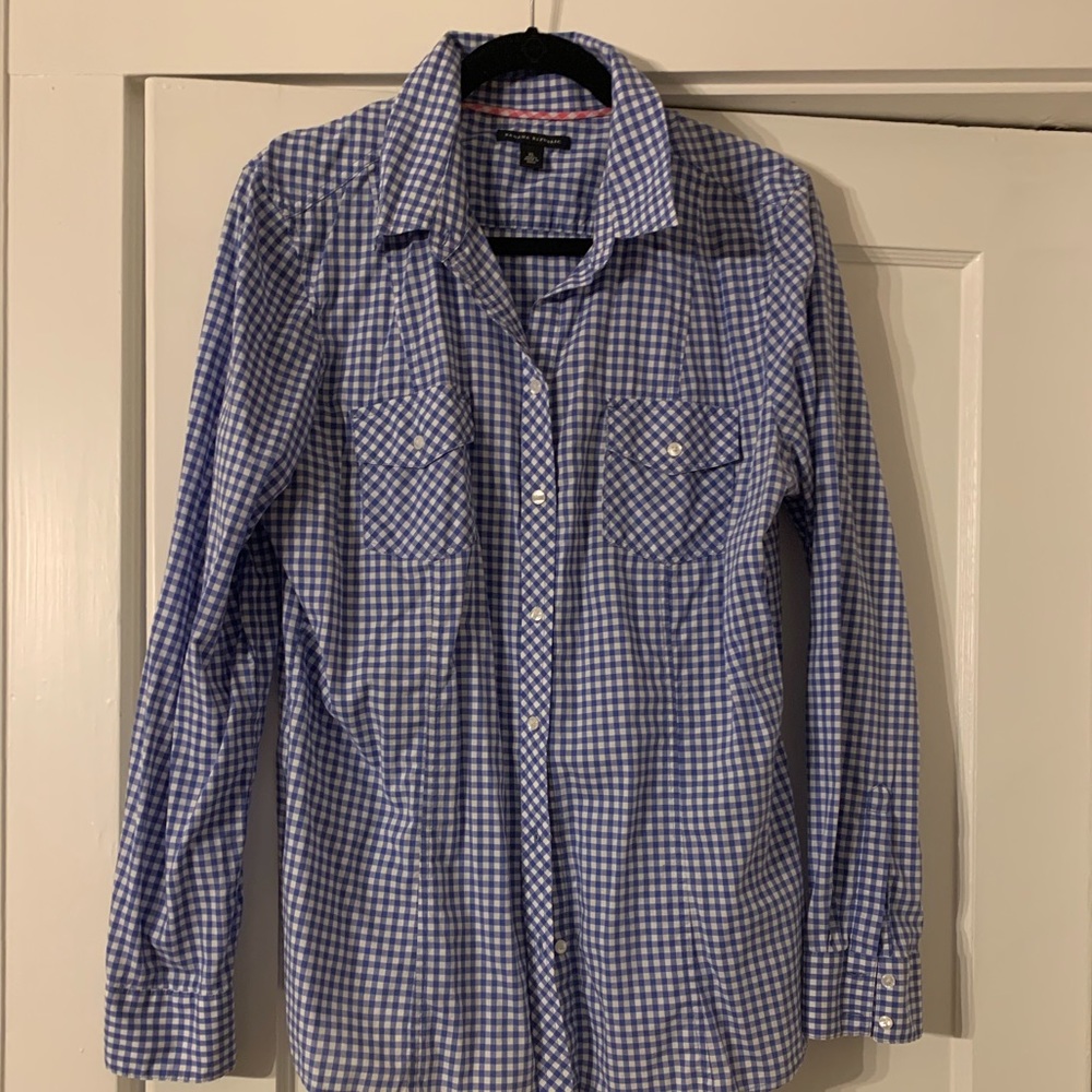 Blue and white gingham button down